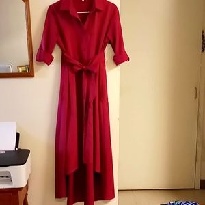 Fall is here this high an low  dress with roll up sleeves an wide tie belt.nice